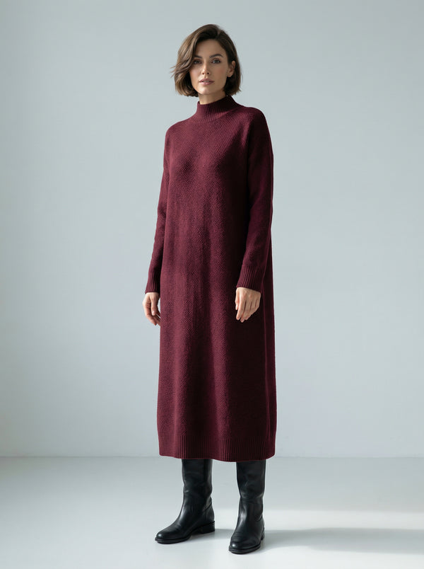 French Slim-Fit Knitted Dress with Half High Collar