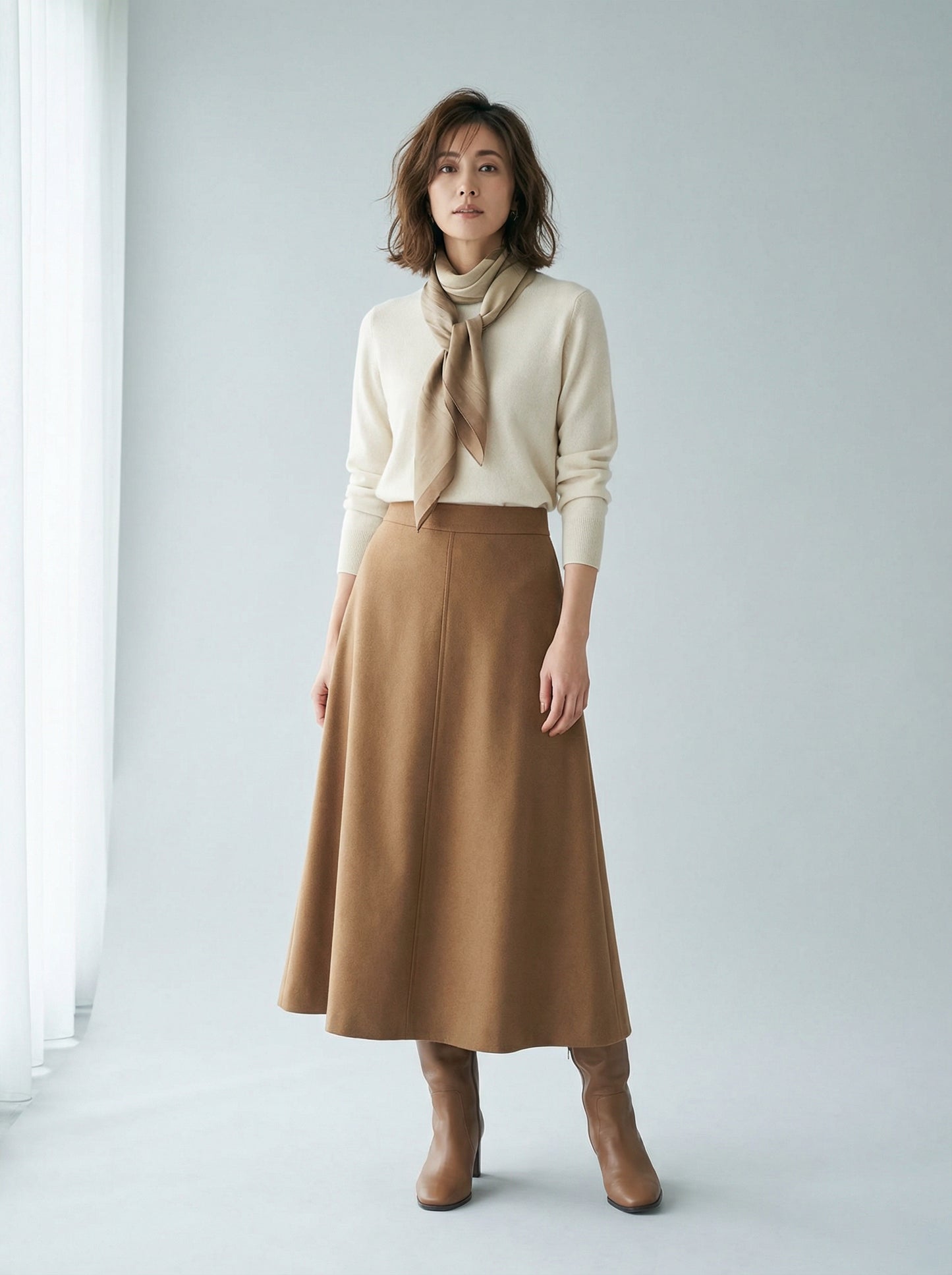 Wool-Blend A-Line Skirt in Camel