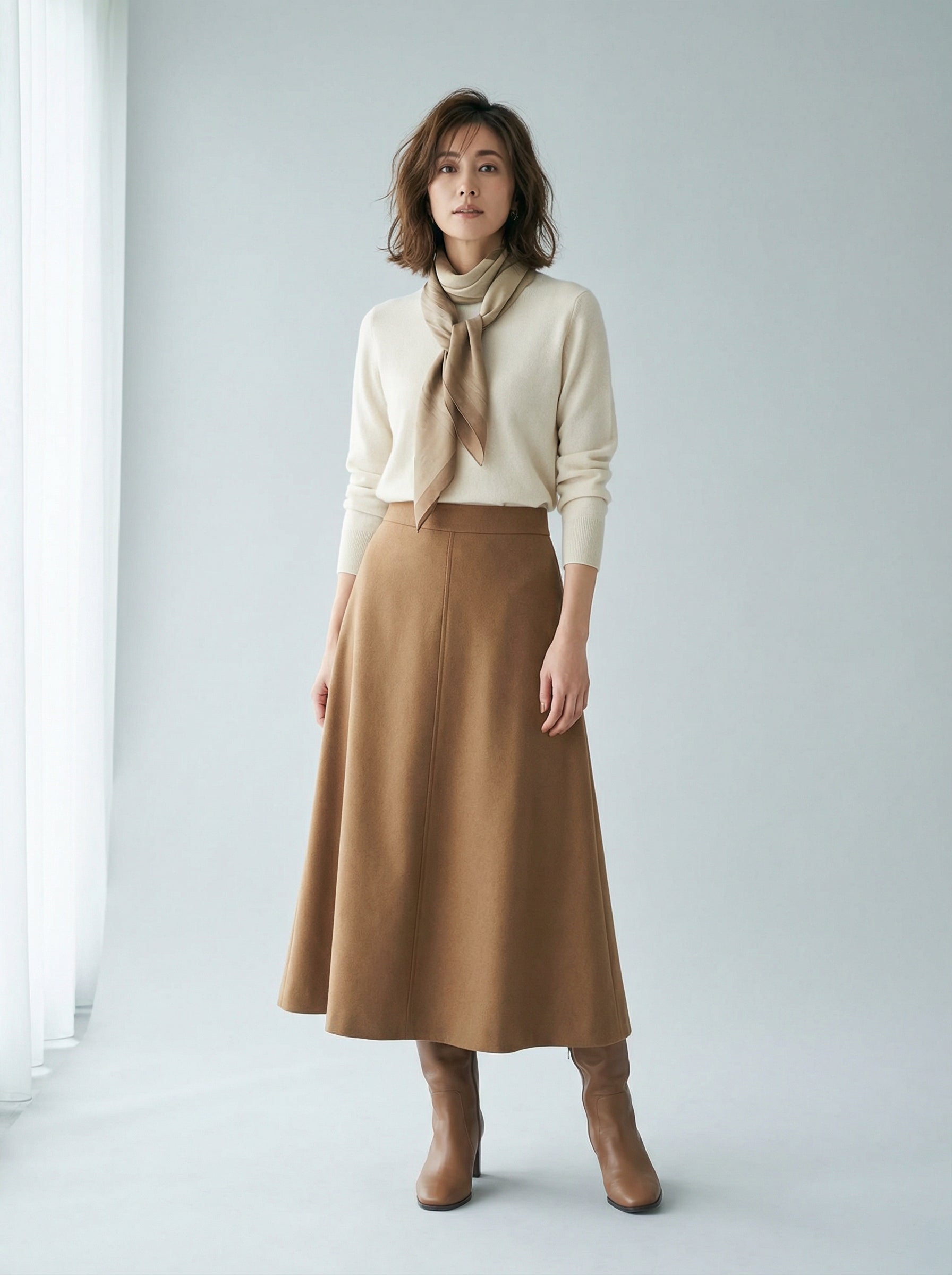 Wool-Blend A-Line Skirt in Camel