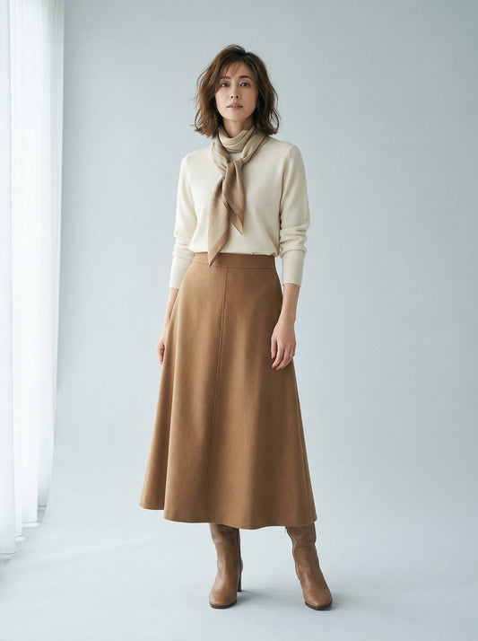 Wool-Blend A-Line Skirt in Camel